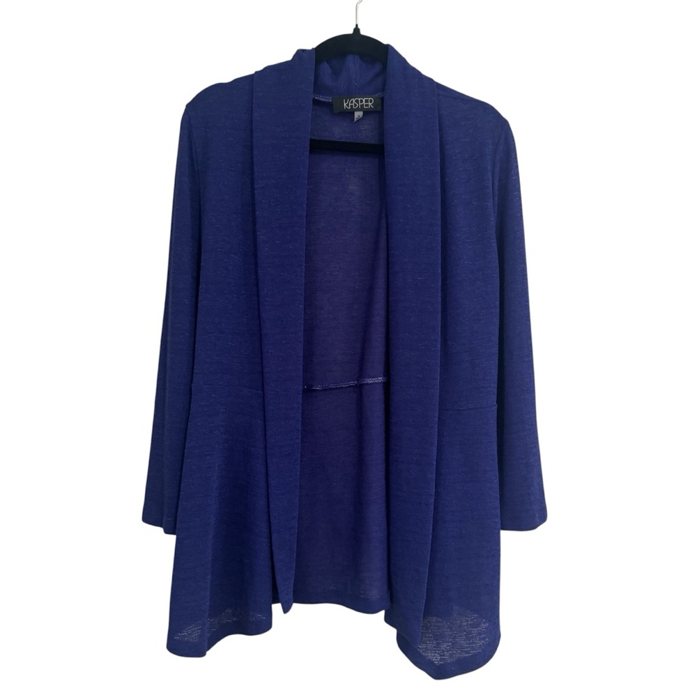 Kasper Women's Long Sleeve Navy Blue Open-Front Draped Cardigan Sz M GUC